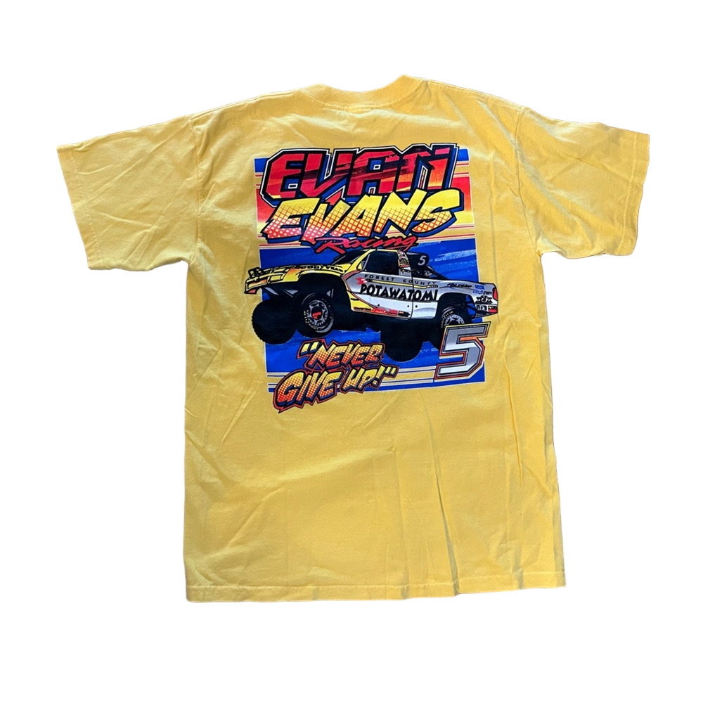 Vintage 90s Evan Evans Racing Potawatomi Truck Graphic Tee M Yellow